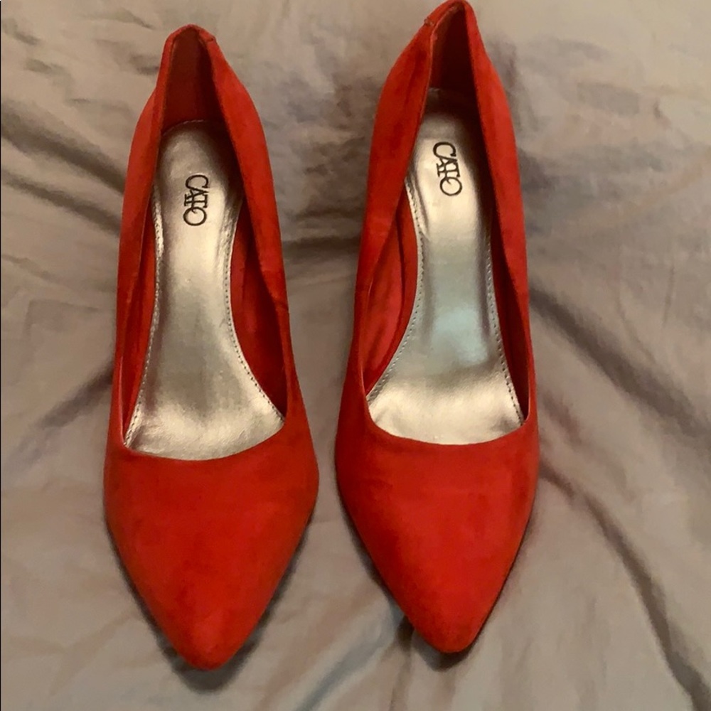 CATO brand red faux suede heels-size 7